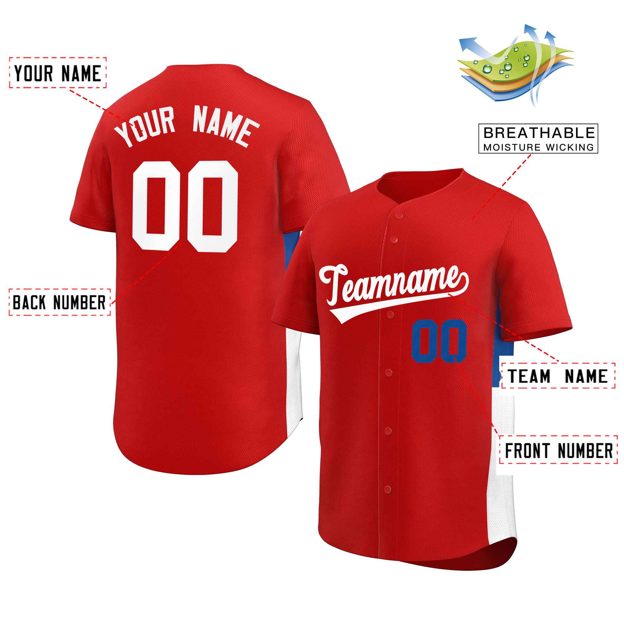 Custom Red White-Royal Personalized Side Two-Tone Design Authentic Baseball Jersey