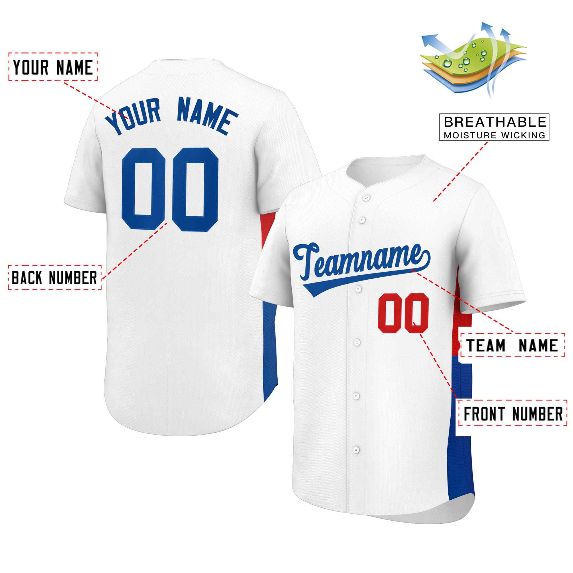 Custom White Royal-Red Personalized Side Two-Tone Design Authentic Baseball Jersey