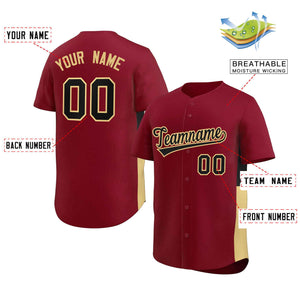 Custom Crimson Black-Khaki Personalized Side Two-Tone Design Authentic Baseball Jersey