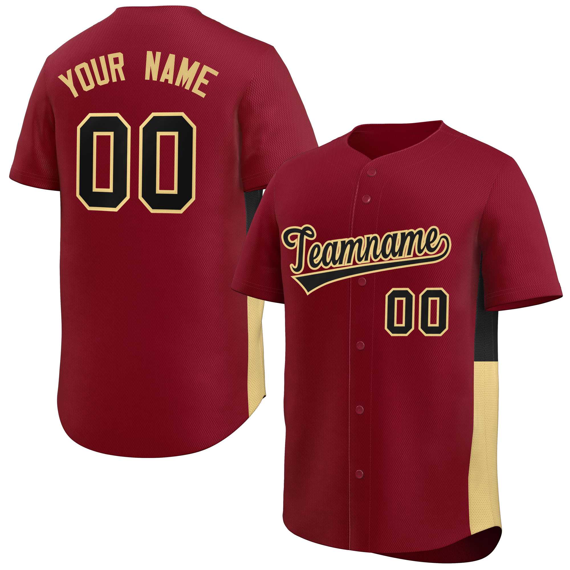 Custom Crimson Black-Khaki Personalized Side Two-Tone Design Authentic Baseball Jersey