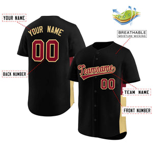 Custom Black Crimson-Khaki Personalized Side Two-Tone Design Authentic Baseball Jersey