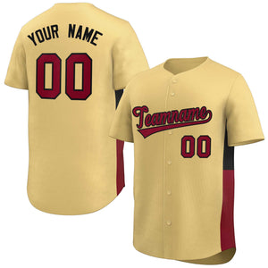 Custom Khaki Crimson-Black Personalized Side Two-Tone Design Authentic Baseball Jersey