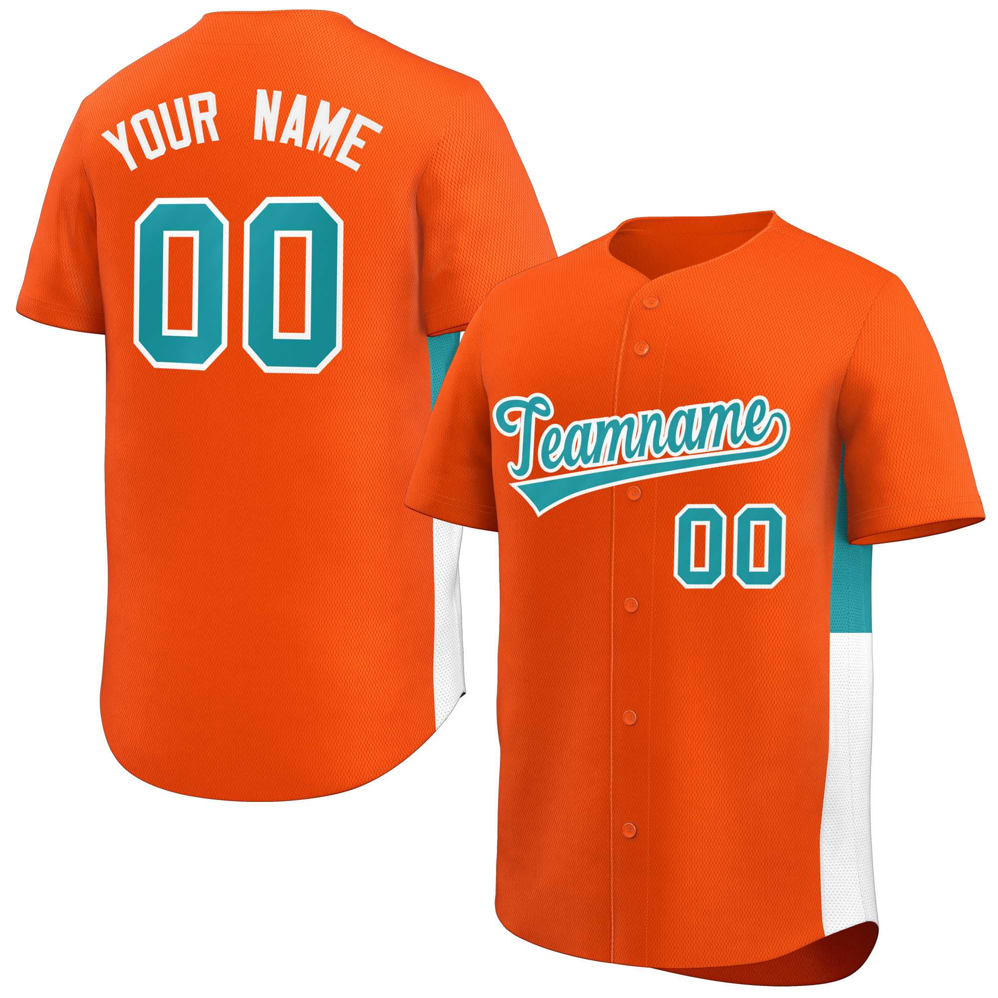 Custom Orange Aqua-White Personalized Side Two-Tone Design Authentic Baseball Jersey