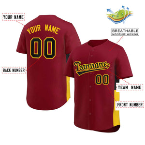 Custom Crimson Black-Yellow Personalized Side Two-Tone Design Authentic Baseball Jersey