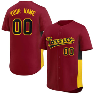 Custom Crimson Black-Yellow Personalized Side Two-Tone Design Authentic Baseball Jersey