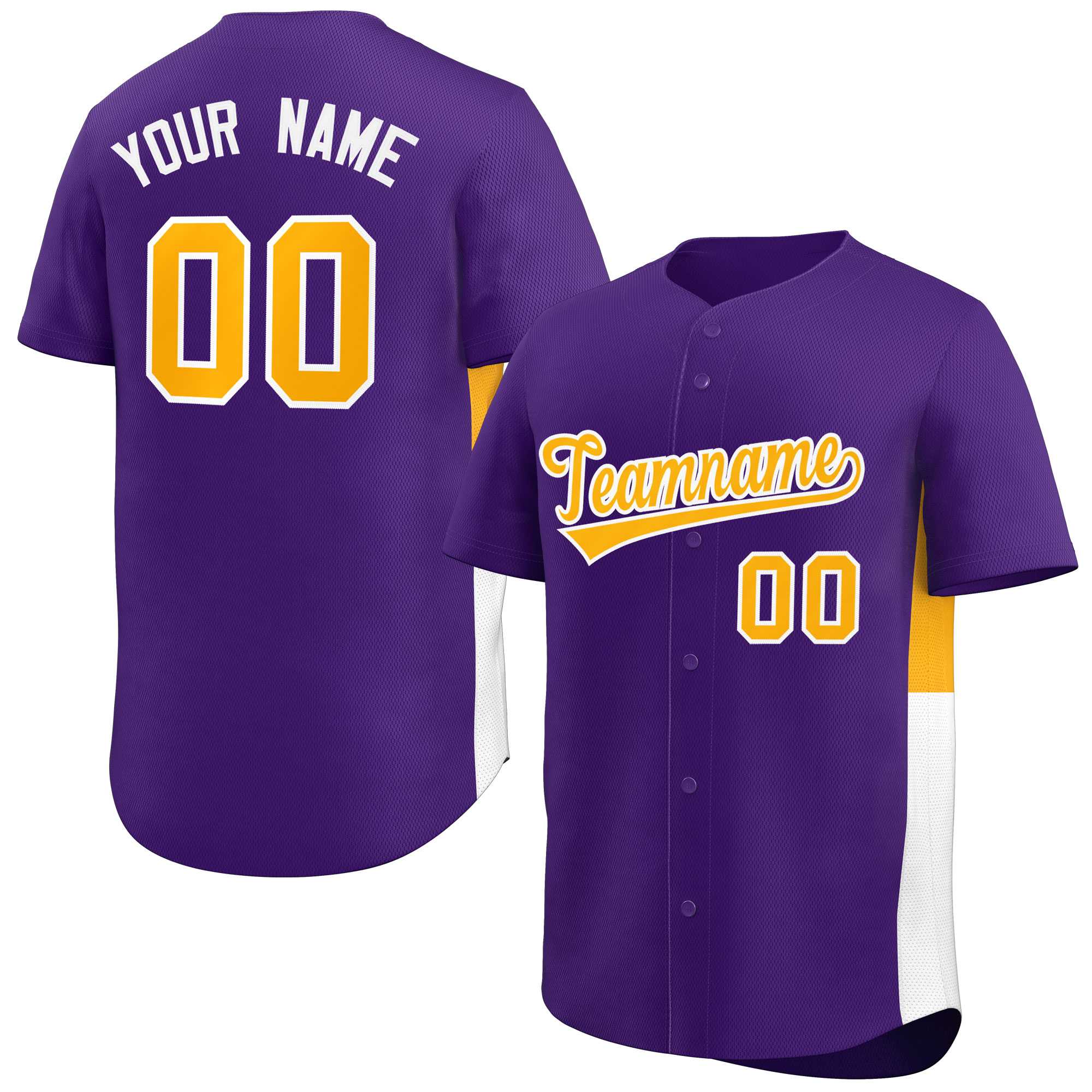 Custom Purple Yellow-White Personalized Side Two-Tone Design Authentic Baseball Jersey