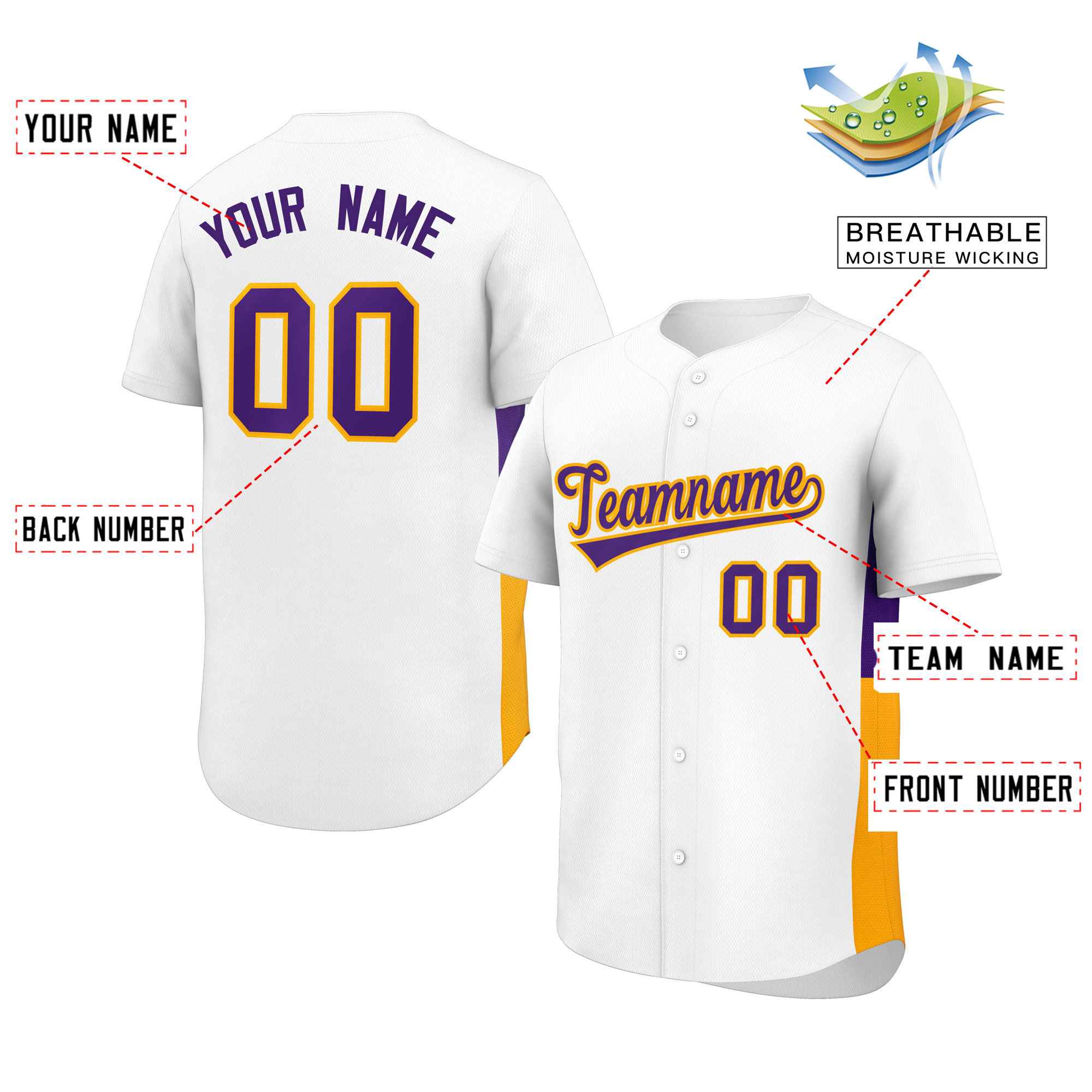 Custom White Purple-Yellow Personalized Side Two-Tone Design Authentic Baseball Jersey