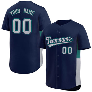 Custom Navy Gray-Aqua Personalized Side Two-Tone Design Authentic Baseball Jersey