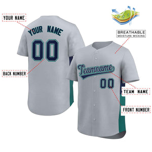 Custom Gray Navy-Aqua Personalized Side Two-Tone Design Authentic Baseball Jersey