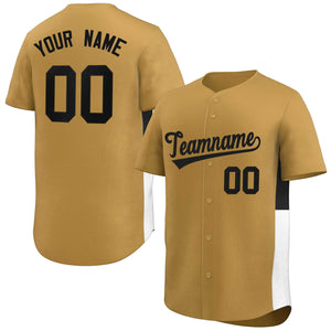 Custom Old Gold Black-White Personalized Side Two-Tone Design Authentic Baseball Jersey