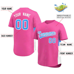 Custom Pink Powder Blue-White Personalized Side Two-Tone Design Authentic Baseball Jersey