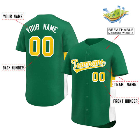 Custom Kelly Green Yellow-White Personalized Side Two-Tone Design Authentic Baseball Jersey