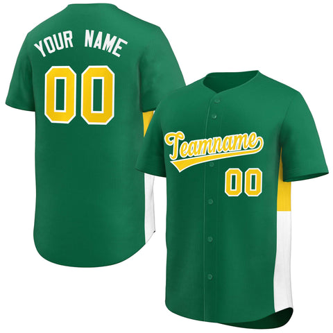 Custom Kelly Green Yellow-White Personalized Side Two-Tone Design Authentic Baseball Jersey