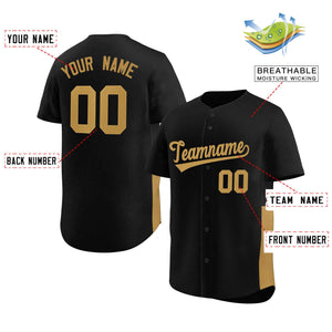 Custom Black Old Gold Personalized Side Two-Tone Design Authentic Baseball Jersey