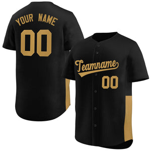 Custom Black Old Gold Personalized Side Two-Tone Design Authentic Baseball Jersey