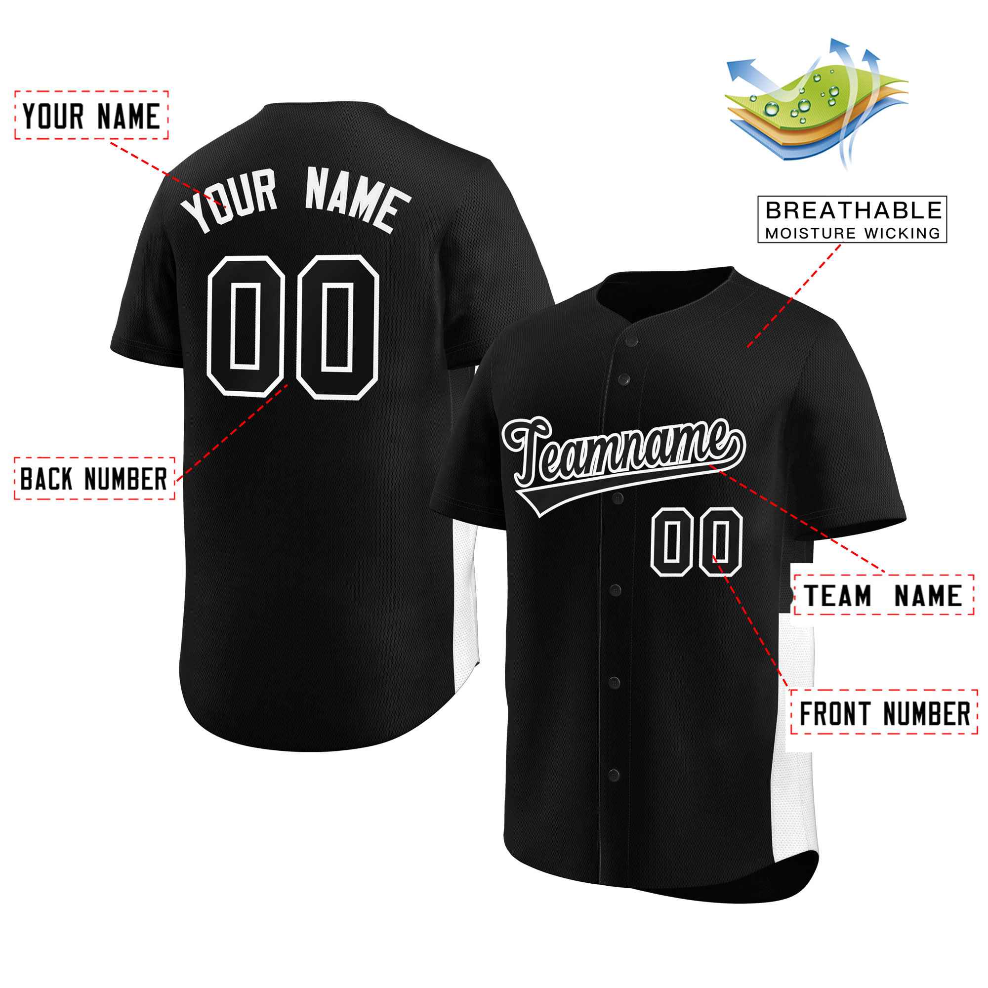 Custom Black White Personalized Side Two-Tone Design Authentic Baseball Jersey