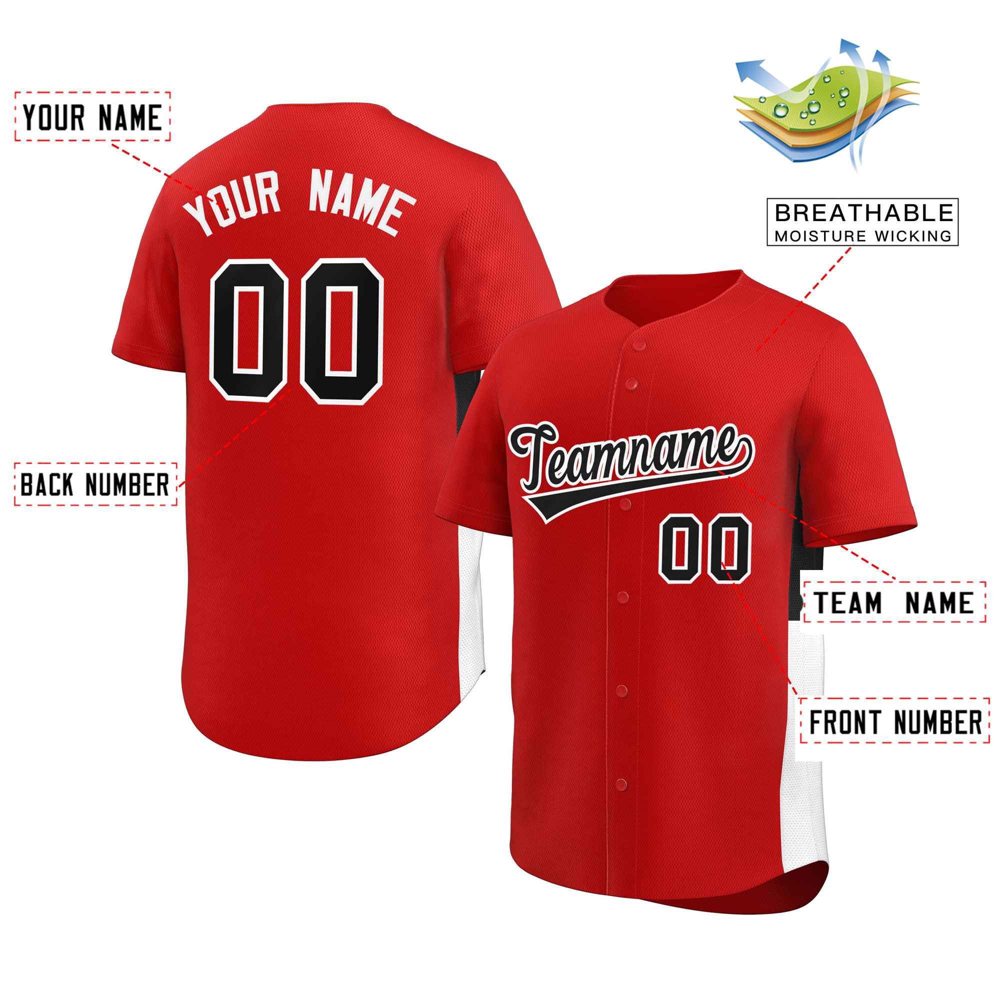 Custom Red Black-White Personalized Side Two-Tone Design Authentic Baseball Jersey