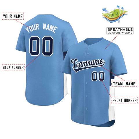 Custom Light Blue Navy-White Personalized Side Two-Tone Design Authentic Baseball Jersey