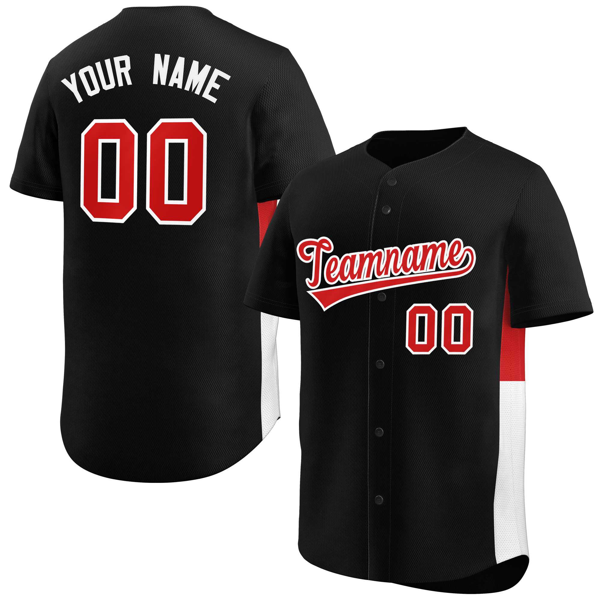 Custom Black Red-White Personalized Side Two-Tone Design Authentic Baseball Jersey