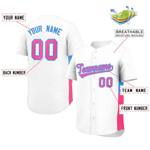 Custom White Pink-Powder Blue Personalized Side Two-Tone Design Authentic Baseball Jersey