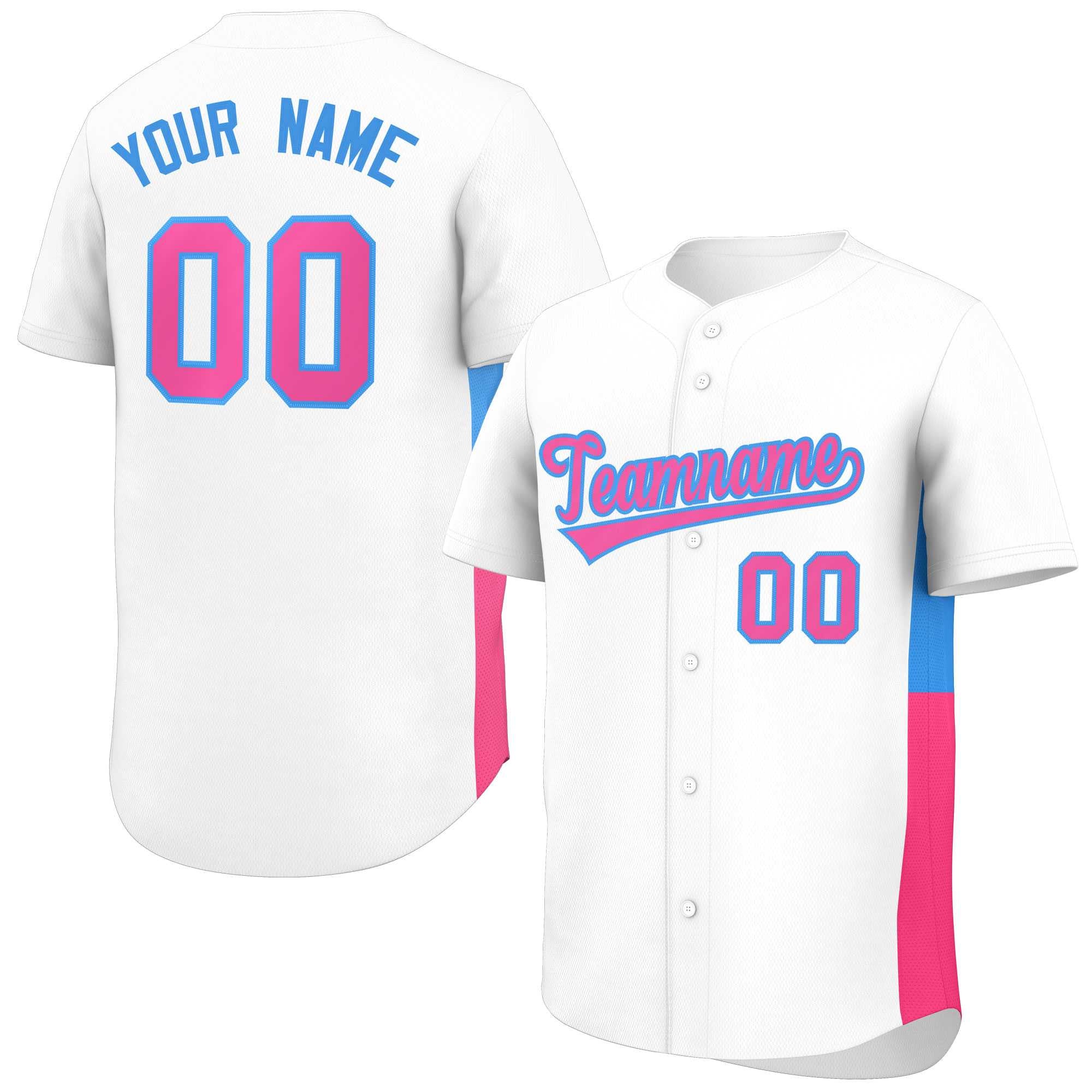 Custom White Pink-Powder Blue Personalized Side Two-Tone Design Authentic Baseball Jersey