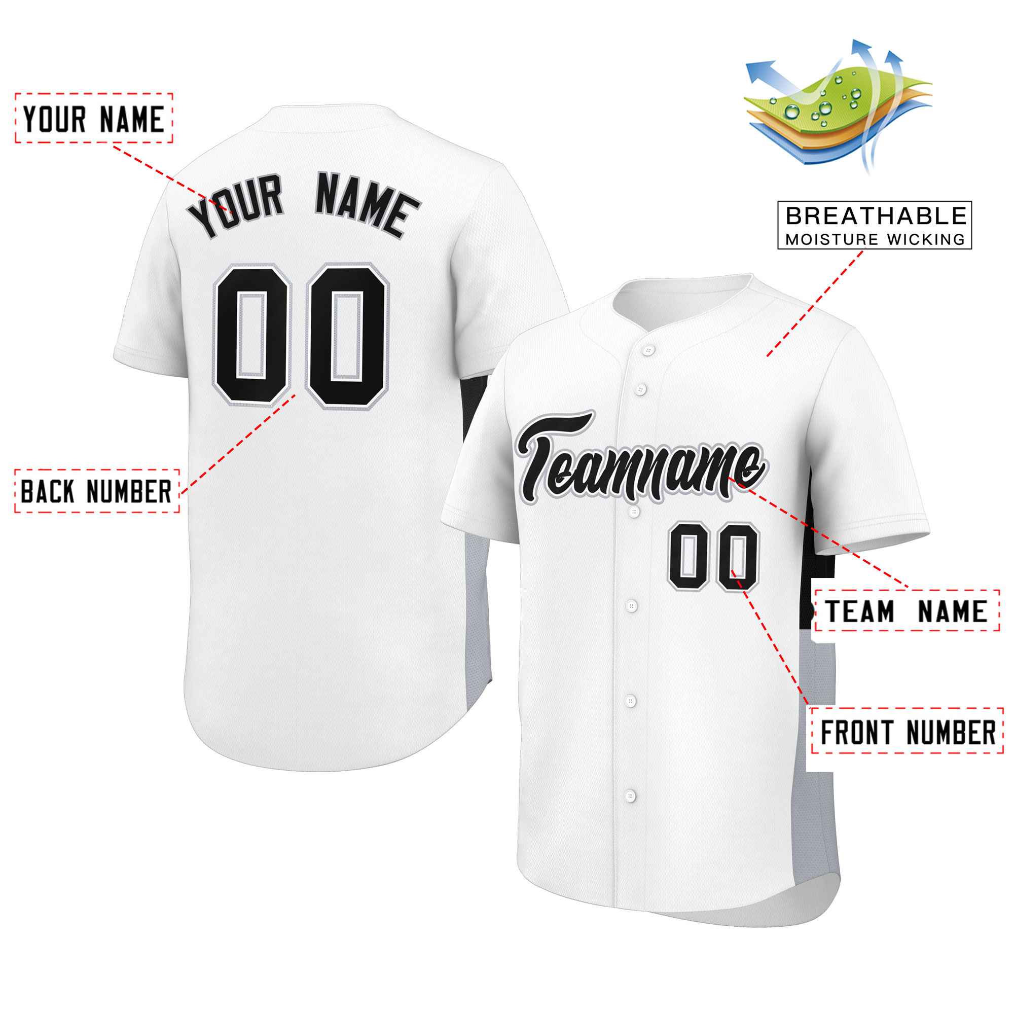 Custom White Black-Gray Personalized Side Two-Tone Design Authentic Baseball Jersey