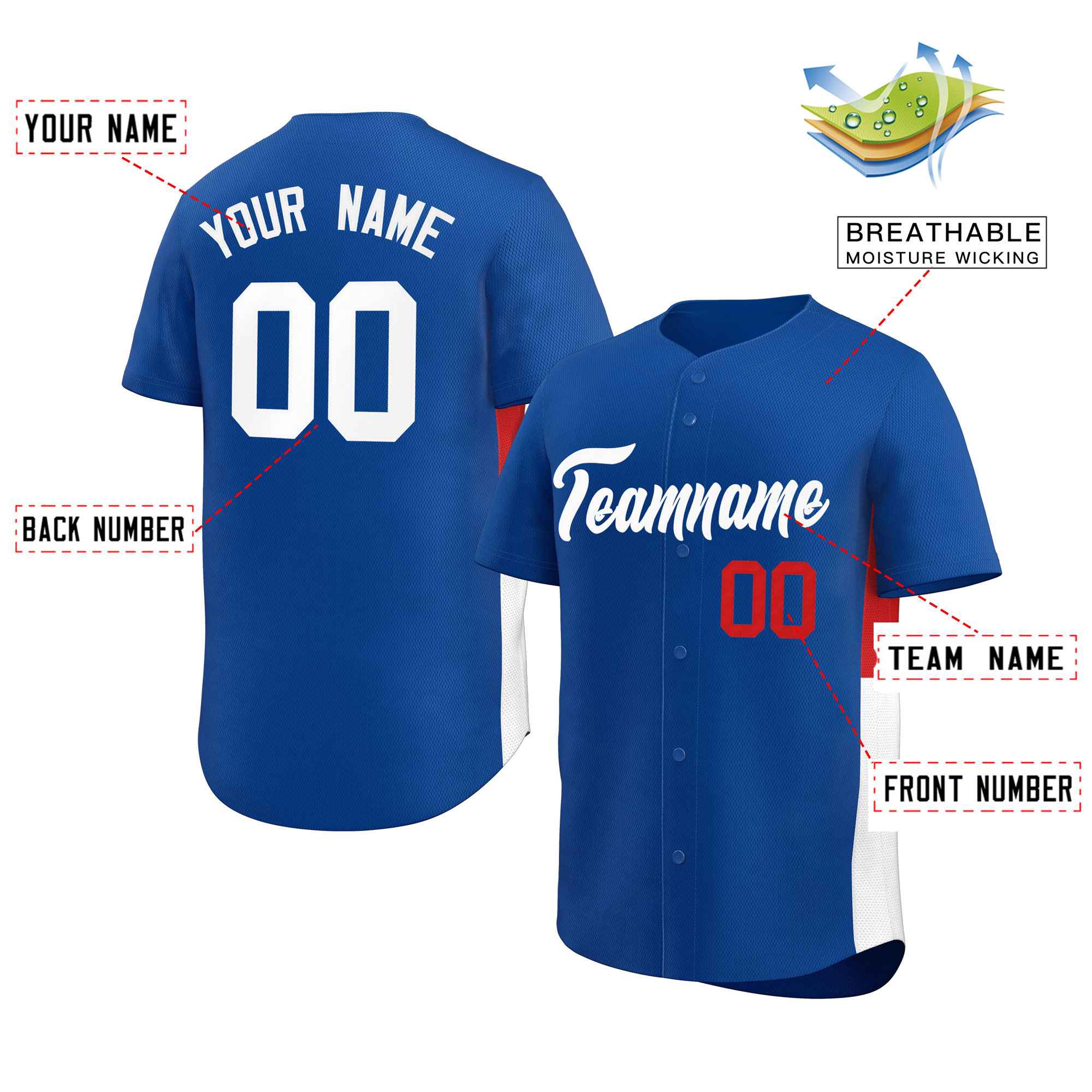 Custom Royal White-Red Personalized Side Two-Tone Design Authentic Baseball Jersey