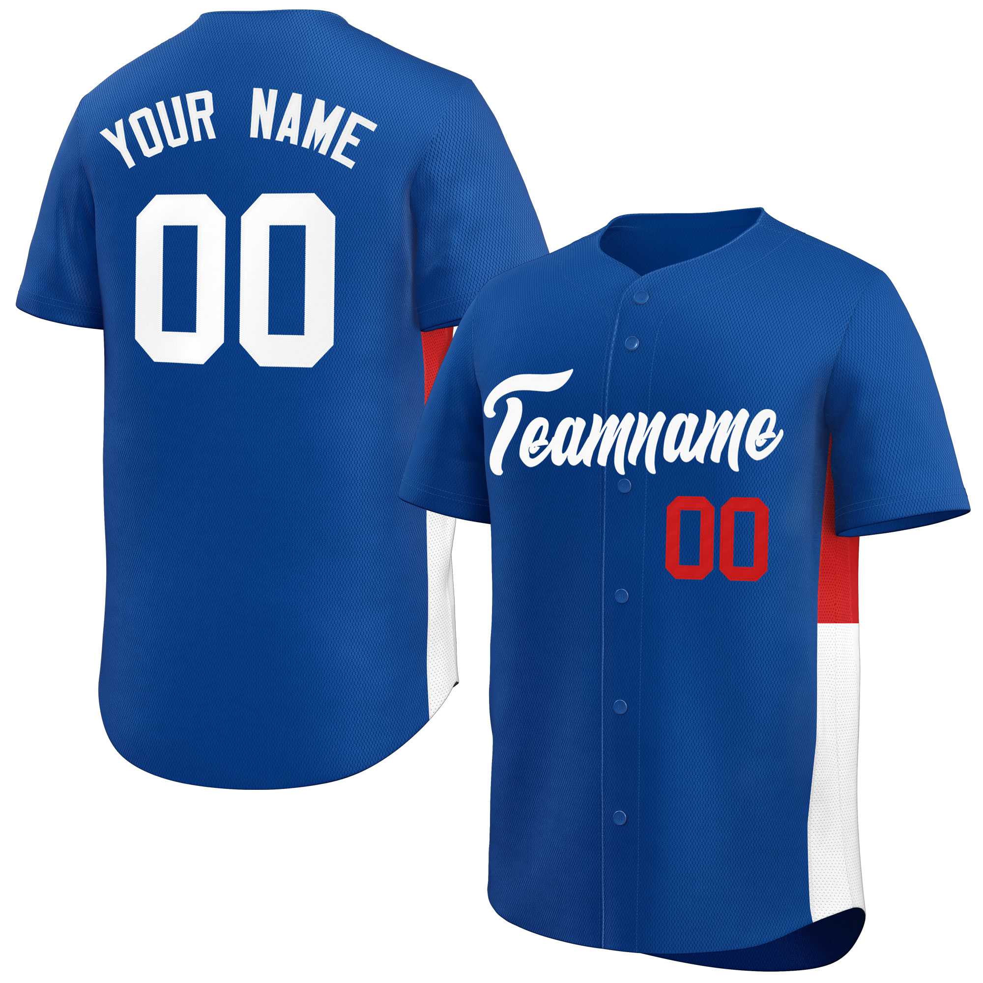 Custom Royal White-Red Personalized Side Two-Tone Design Authentic Baseball Jersey