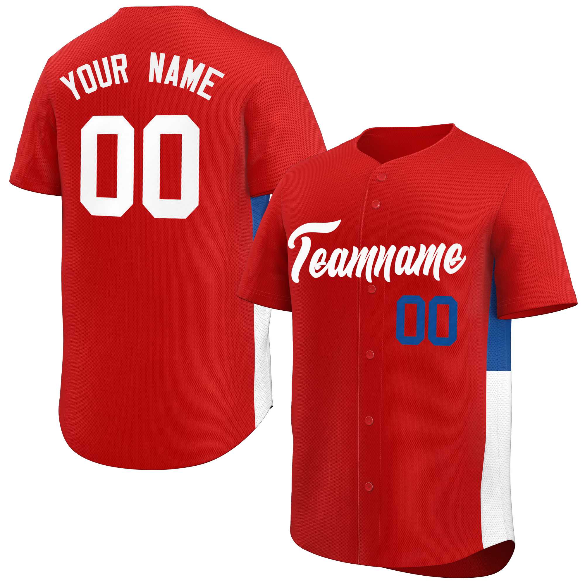 Custom Red White-Royal Personalized Side Two-Tone Design Authentic Baseball Jersey