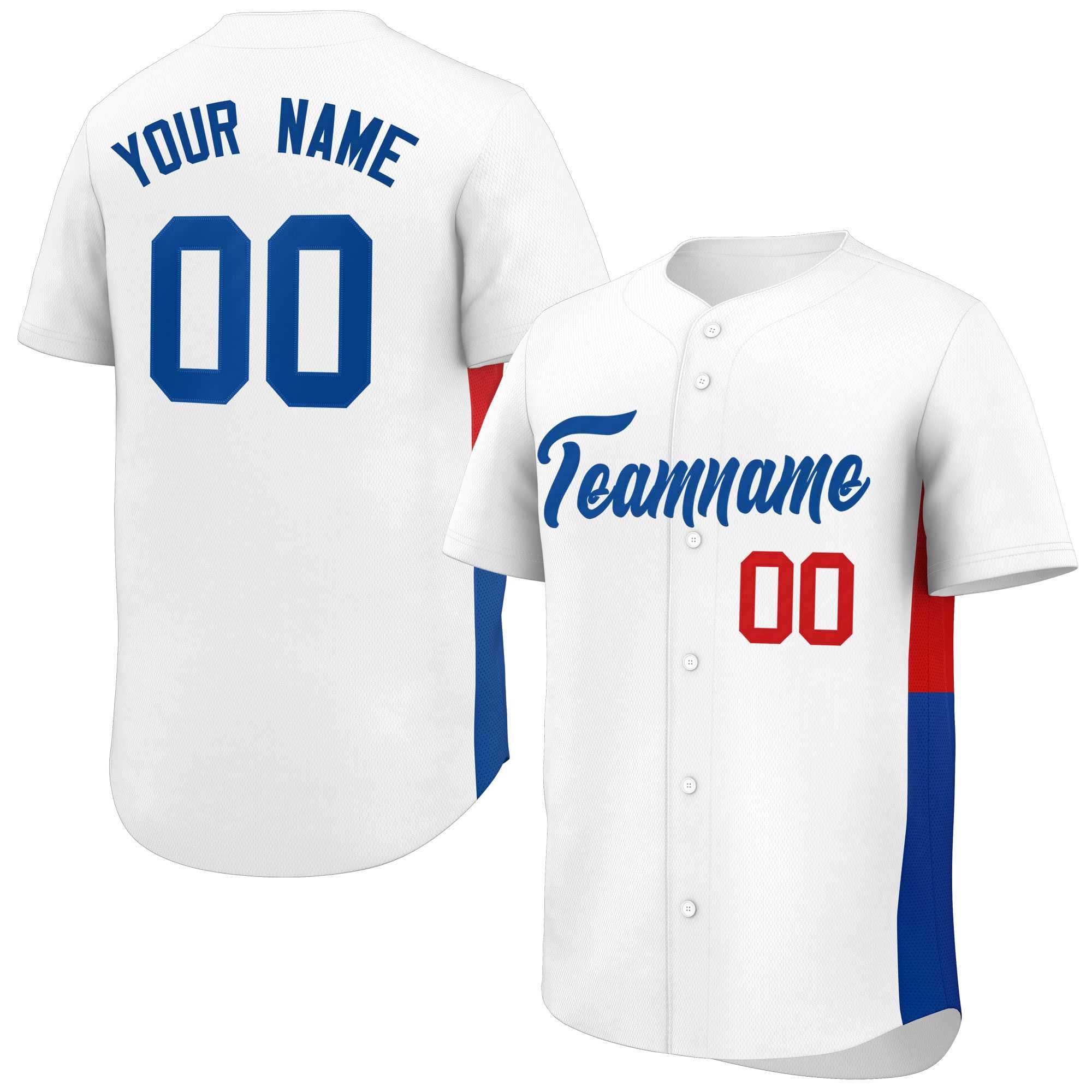 Custom White Royal-Red Personalized Side Two-Tone Design Authentic Baseball Jersey