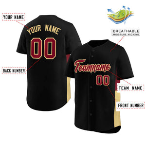 Custom Black Crimson-Khaki Personalized Side Two-Tone Design Authentic Baseball Jersey