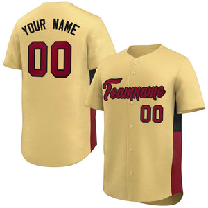 Custom Khaki Crimson-Black Personalized Side Two-Tone Design Authentic Baseball Jersey