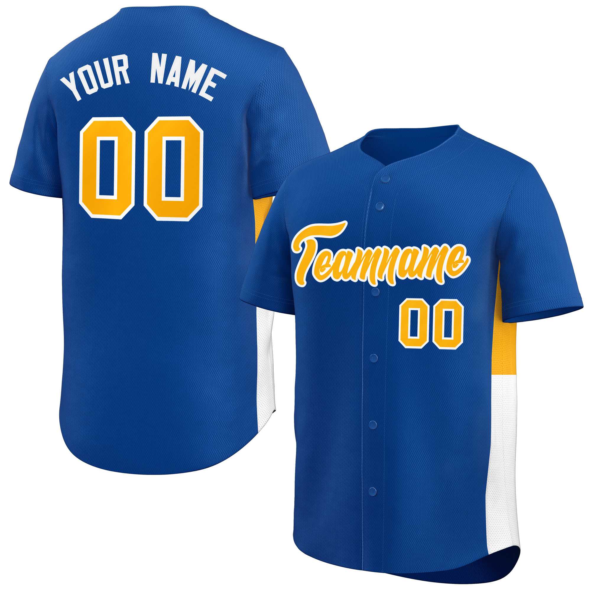 Custom Royal Yellow-White Personalized Side Two-Tone Design Authentic Baseball Jersey