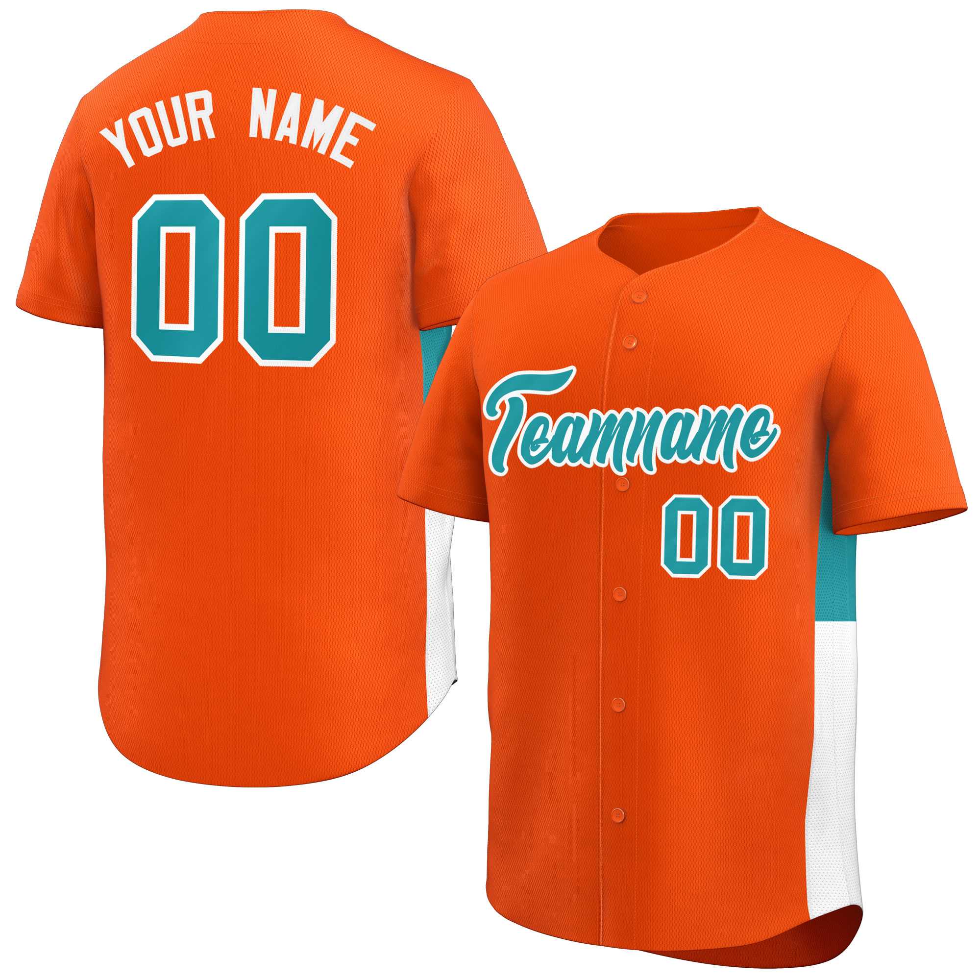 Custom Orange Aqua-White Personalized Side Two-Tone Design Authentic Baseball Jersey