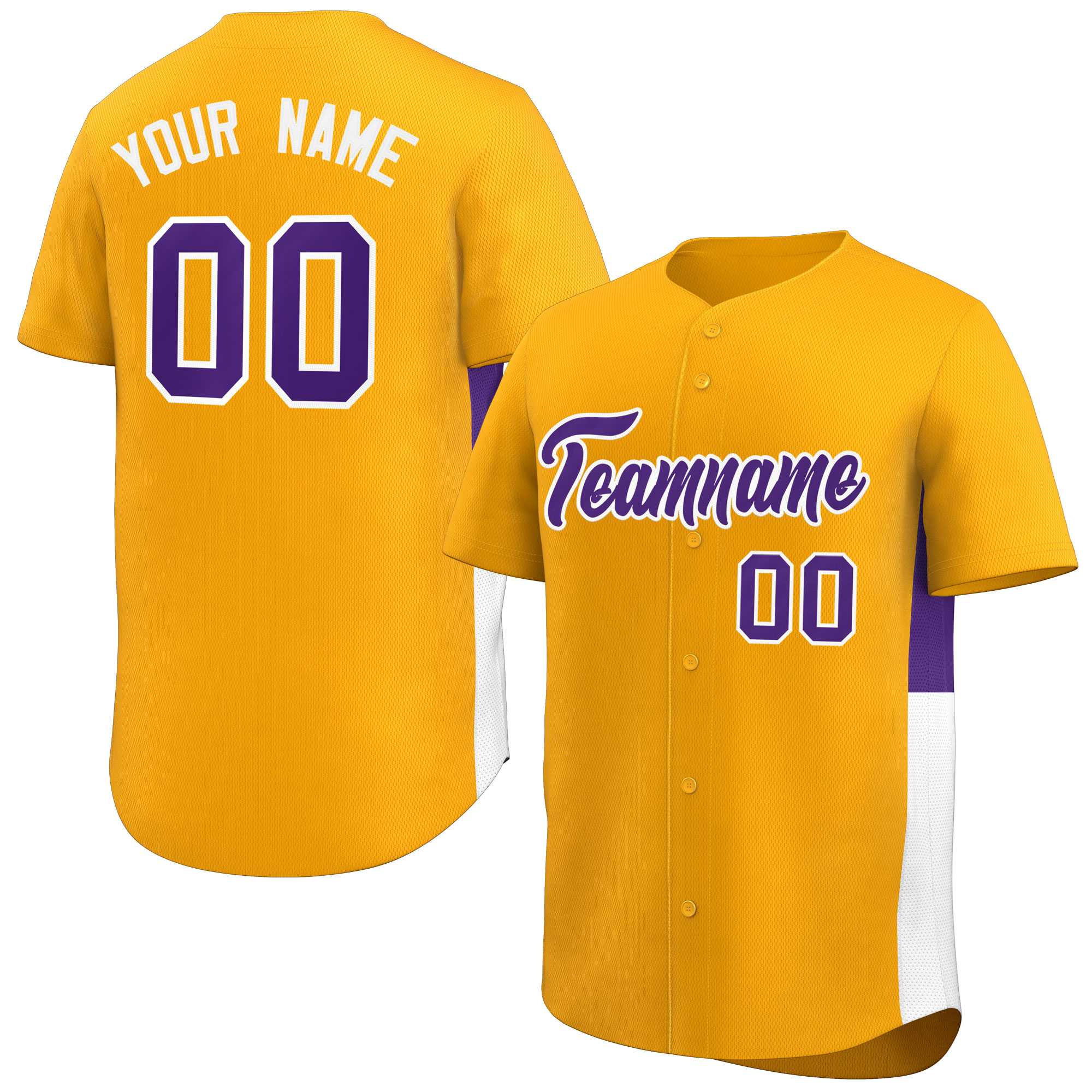 Custom Yellow Purple-White Personalized Side Two-Tone Design Authentic Baseball Jersey