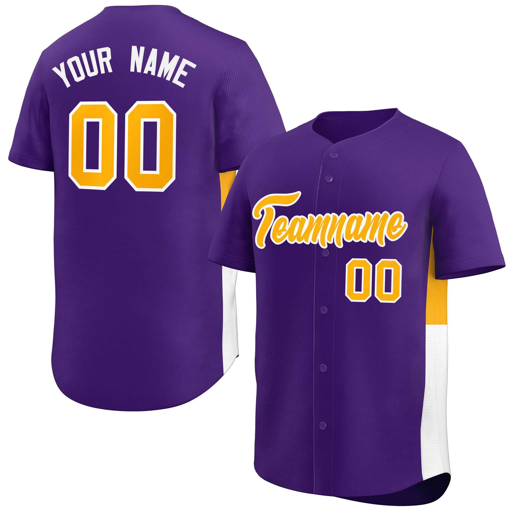 Custom Purple Yellow-White Personalized Side Two-Tone Design Authentic Baseball Jersey