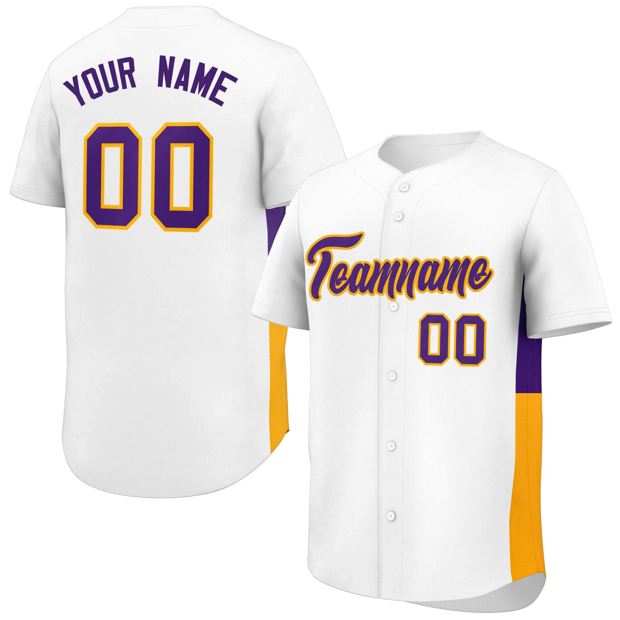 Custom White Purple-Yellow Personalized Side Two-Tone Design Authentic Baseball Jersey