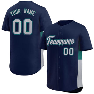 Custom Navy Gray-Aqua Personalized Side Two-Tone Design Authentic Baseball Jersey