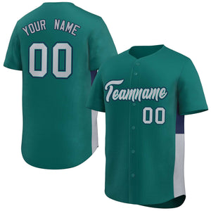 Custom Aqua Gray-Navy Personalized Side Two-Tone Design Authentic Baseball Jersey