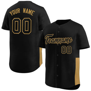 Custom Black Old Gold Personalized Side Two-Tone Design Authentic Baseball Jersey