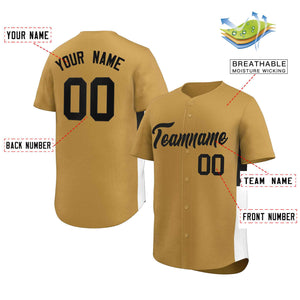 Custom Old Gold Black-White Personalized Side Two-Tone Design Authentic Baseball Jersey