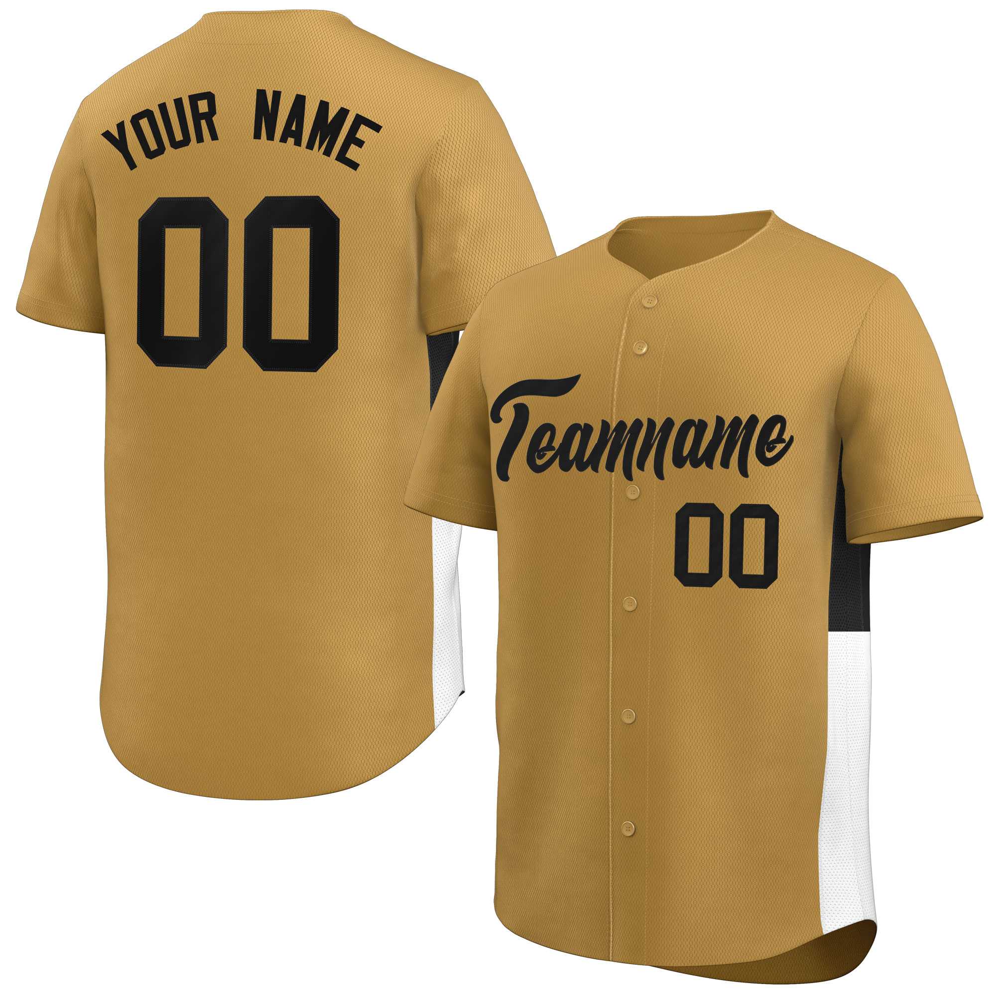 Custom Old Gold Black-White Personalized Side Two-Tone Design Authentic Baseball Jersey