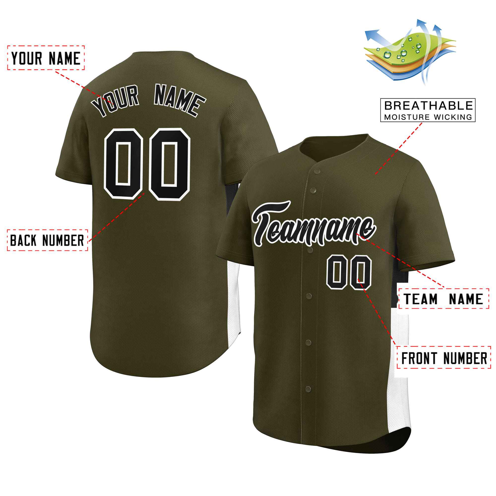 Custom Olive Black-White Personalized Side Two-Tone Design Authentic Baseball Jersey