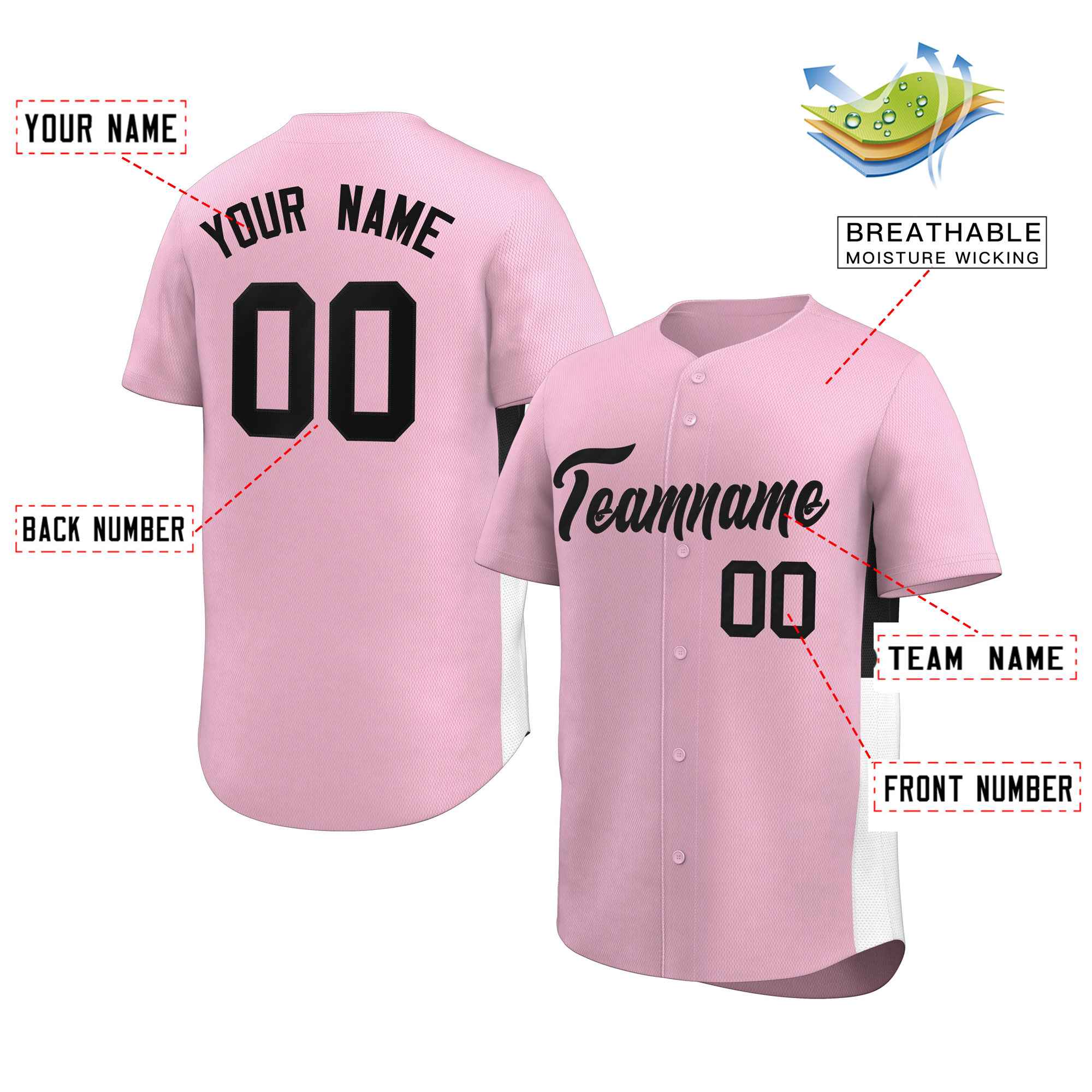 Custom Light Pink Black-White Personalized Side Two-Tone Design Authentic Baseball Jersey