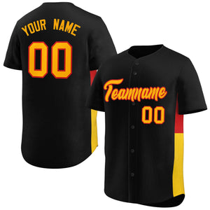 Custom Black Yellow-Red Personalized Side Two-Tone Design Authentic Baseball Jersey