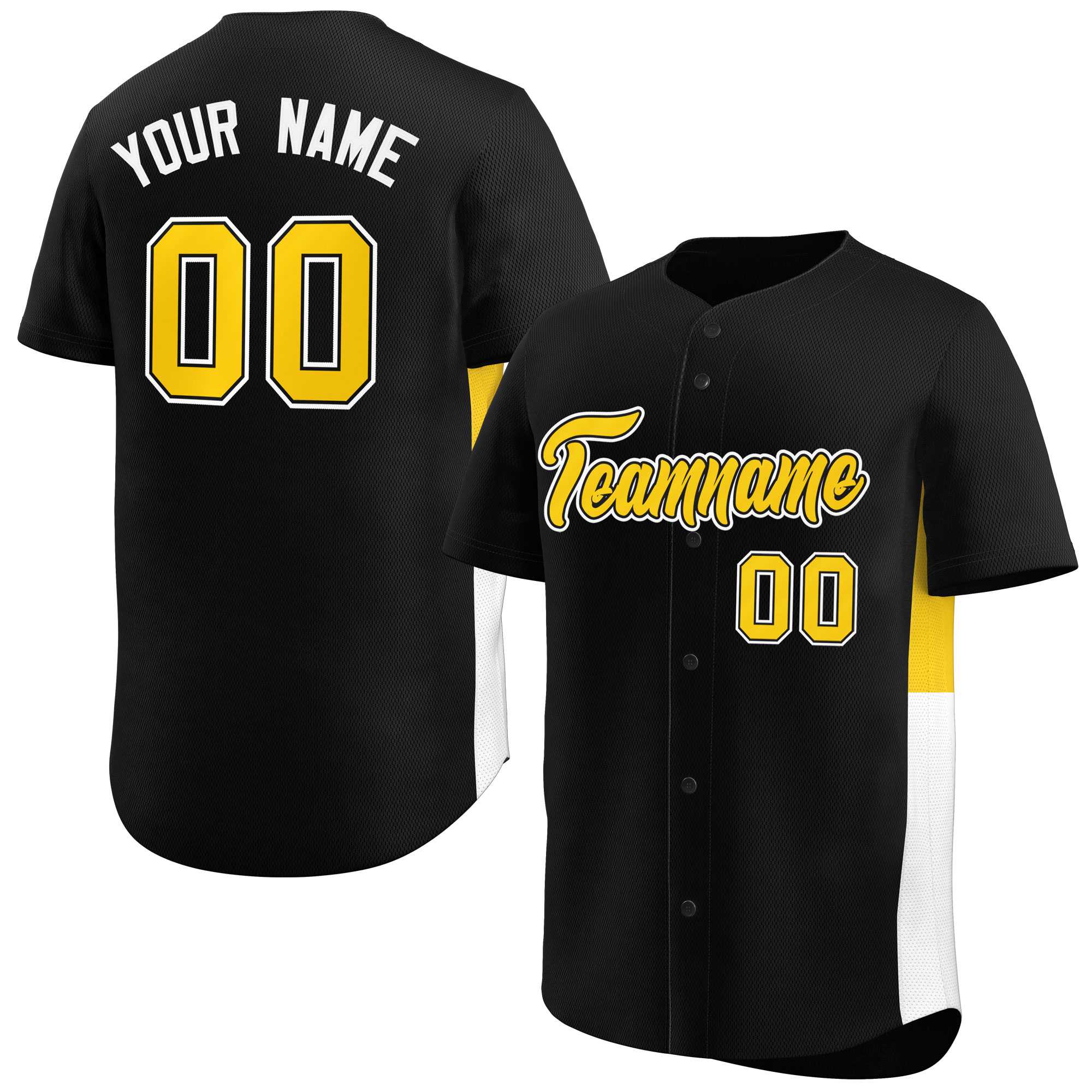 Custom Black Yellow-White Personalized Side Two-Tone Design Authentic Baseball Jersey