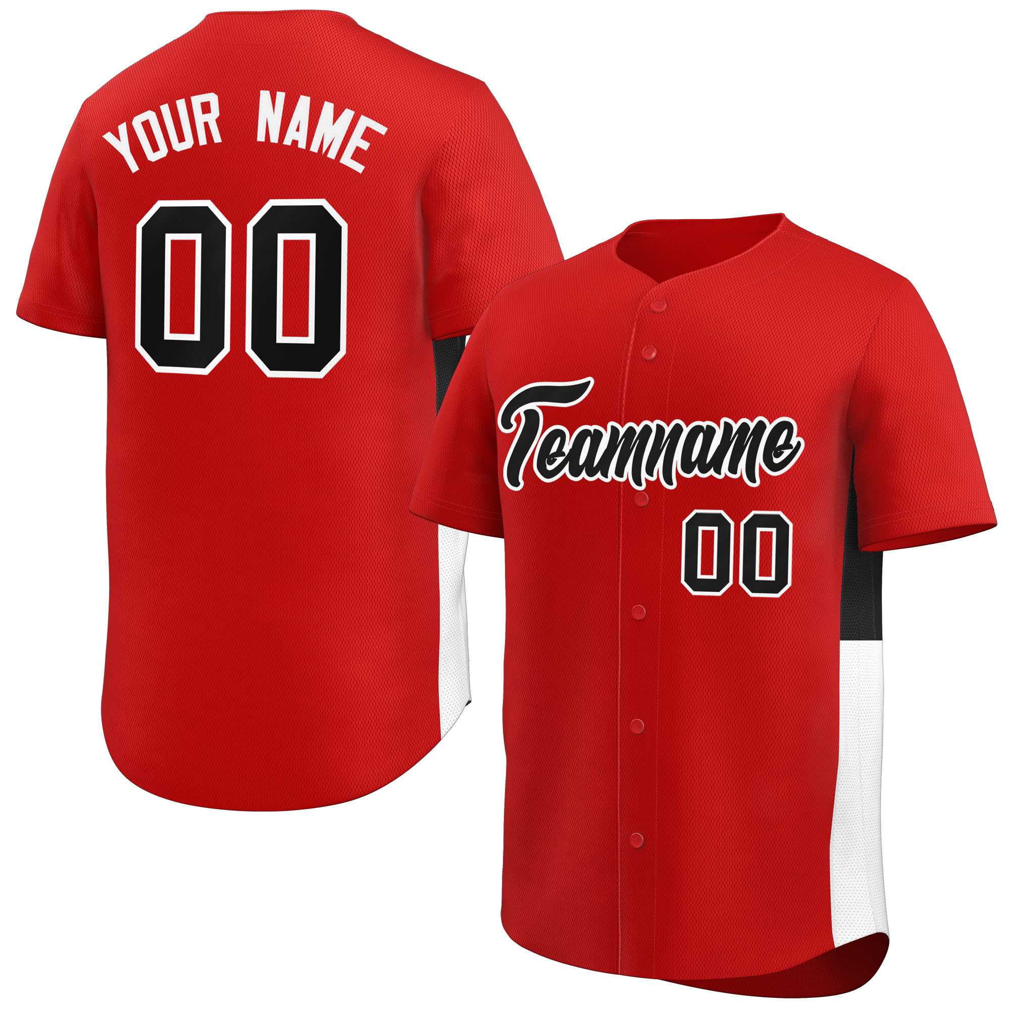 Custom Red Black-White Personalized Side Two-Tone Design Authentic Baseball Jersey