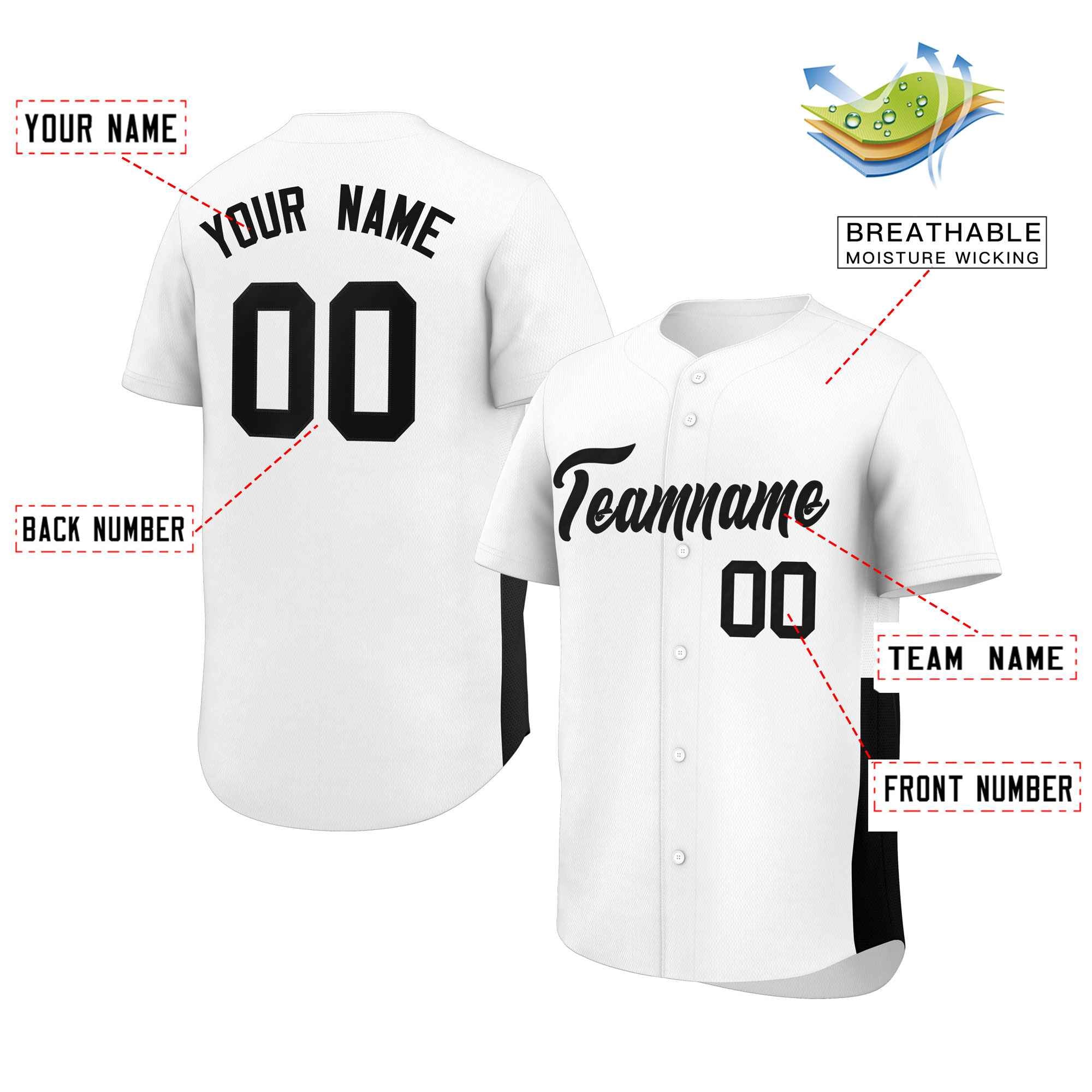 Custom White Black Personalized Side Two-Tone Design Authentic Baseball Jersey