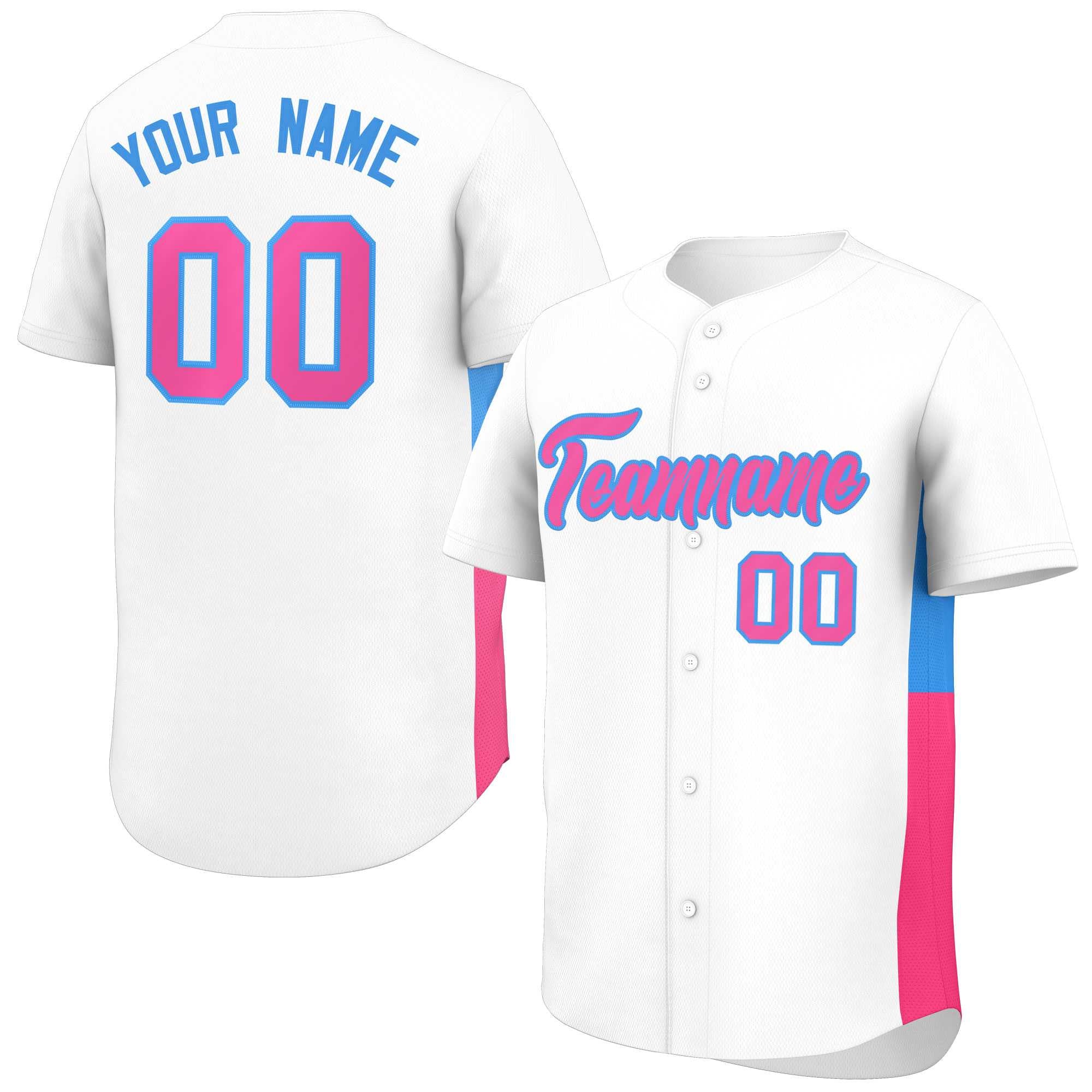 Custom White Pink-Powder Blue Personalized Side Two-Tone Design Authentic Baseball Jersey