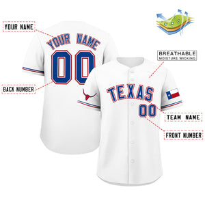 Custom White Royal Texas Flag Classic Style Authentic Baseball Jersey